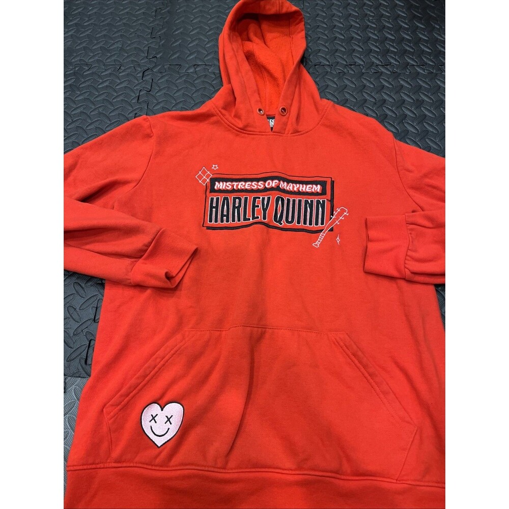 DC Comics Harley Quinn Mistress Of Mayhem Red Embroidered Pullover Hoodie Size M